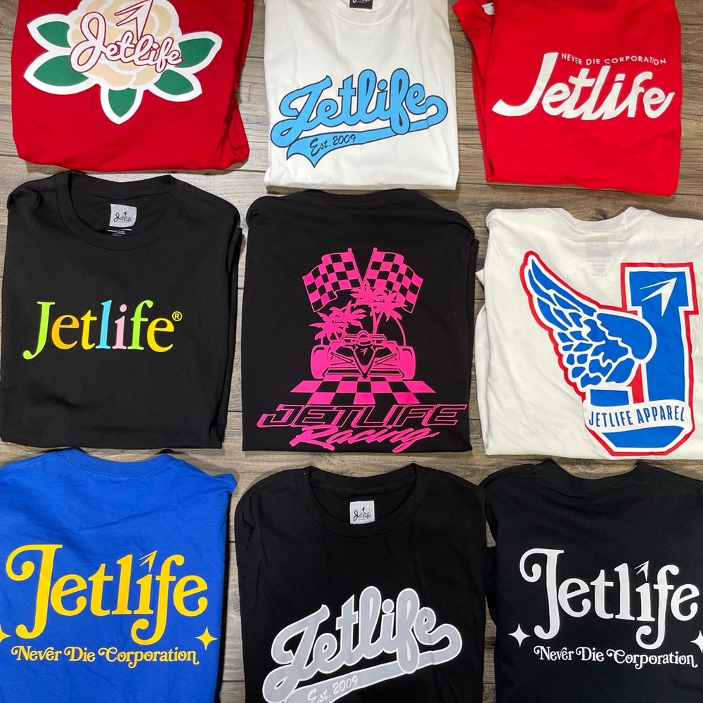 JETLIFE - "CURRENCY" SAMPLE MEN'S T-SHIRTS (ALL SIZE LARGE) NEW W/DEFECTS